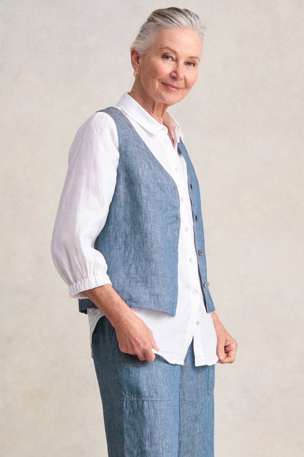 Classic Linen Vest - Indigo Twill