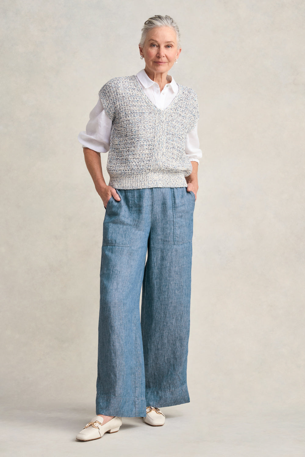 Tape Yarn Knit Top - Blue White Marle