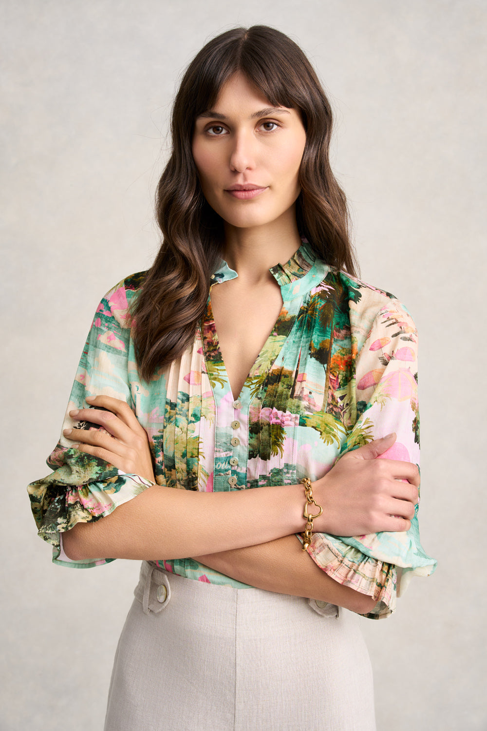 Pleat Front Kaftan - Holiday Print