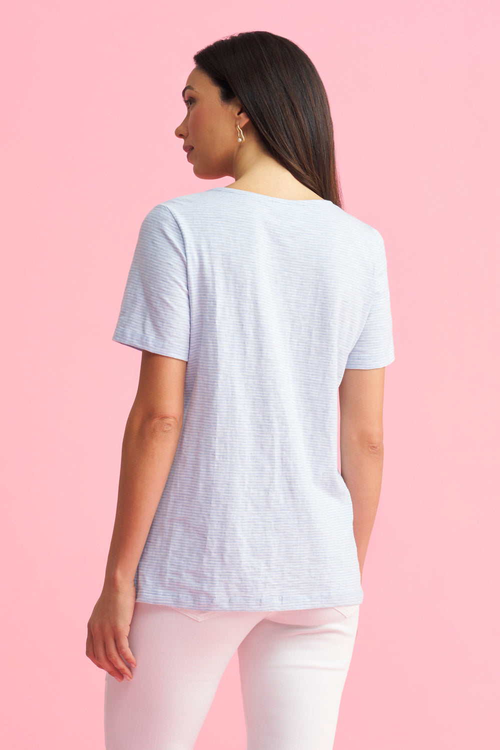 Short Sleeve Henley - Aqua & White Stripe