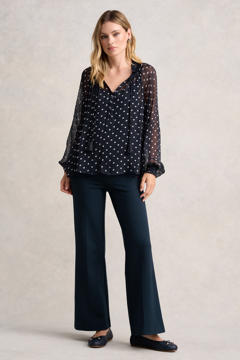 Crinkle Viscose Blouse - Deep Navy Spot