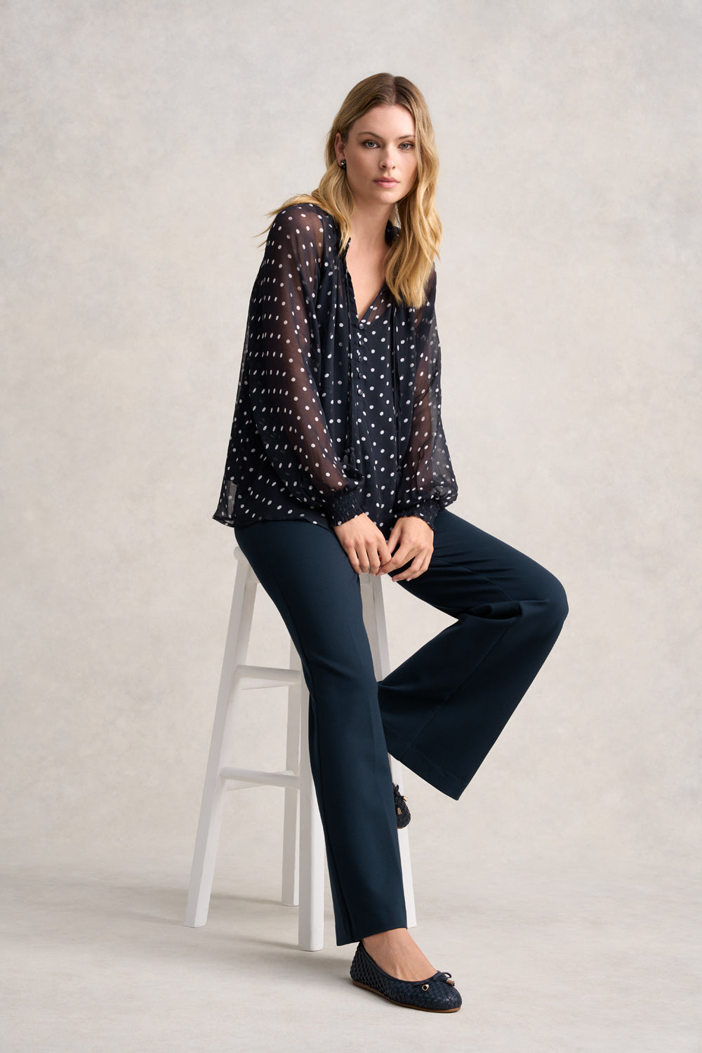 Crinkle Viscose Blouse - Deep Navy Spot