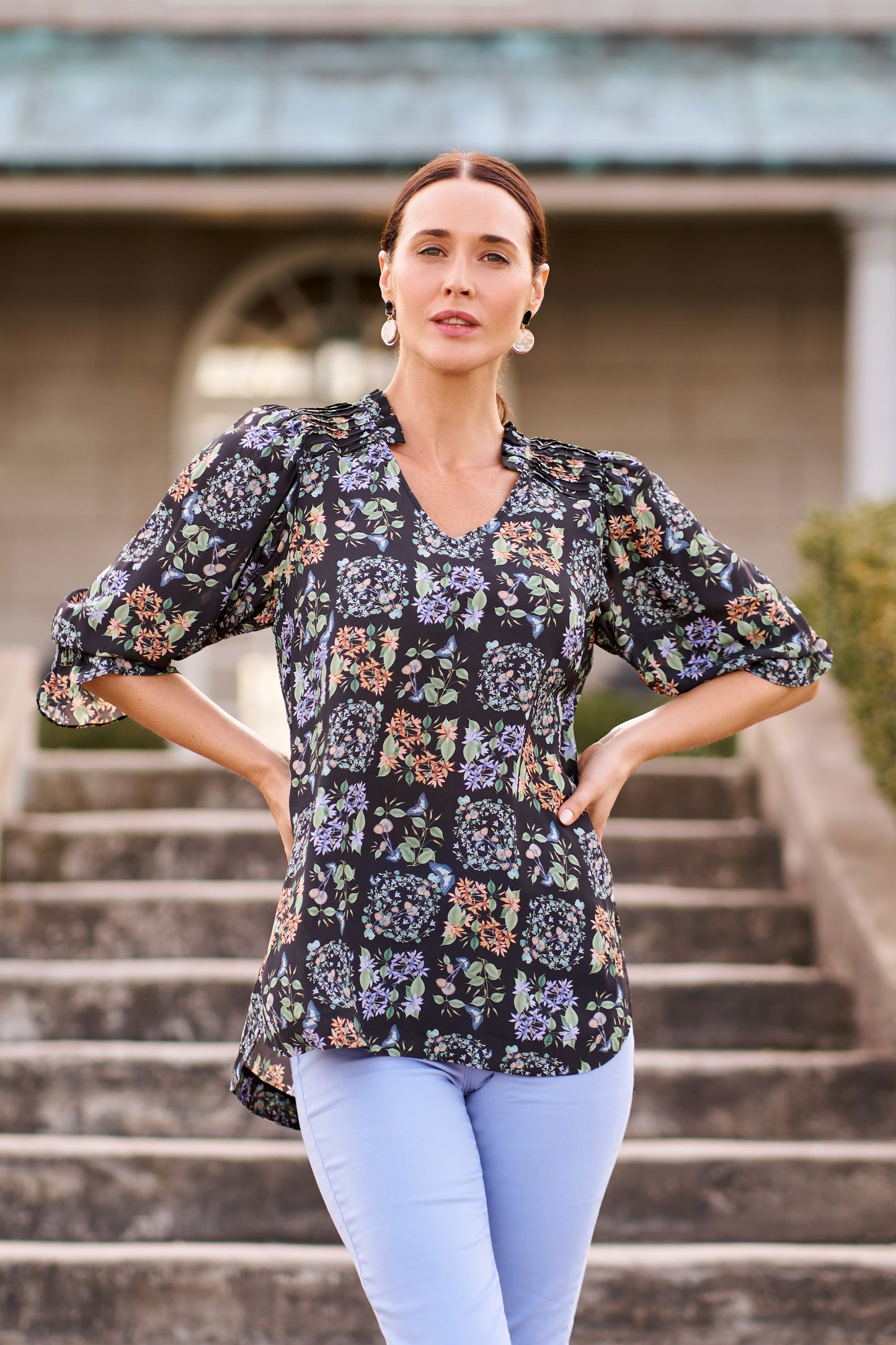 Printed Frill Detail Tunic - Butterfly Garden