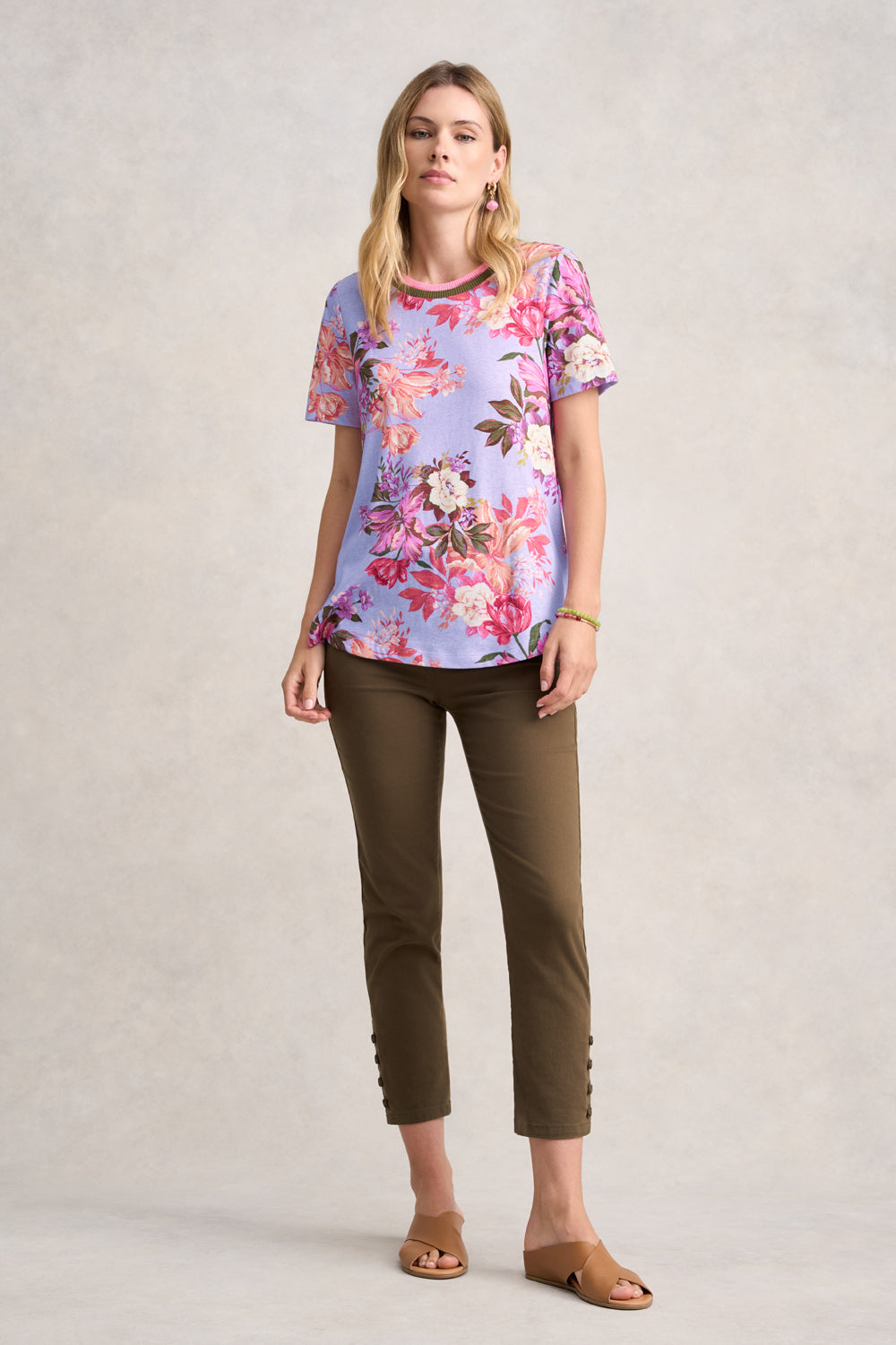 Linen Cotton T-Shirt - Spliced Floral