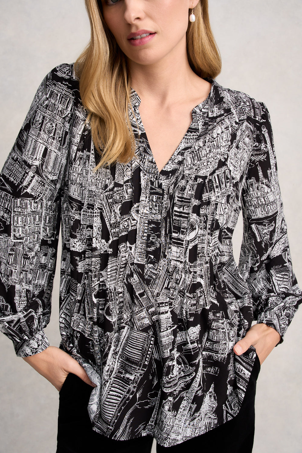 Long Sleeve Light Weight Blouse - France Capital Print