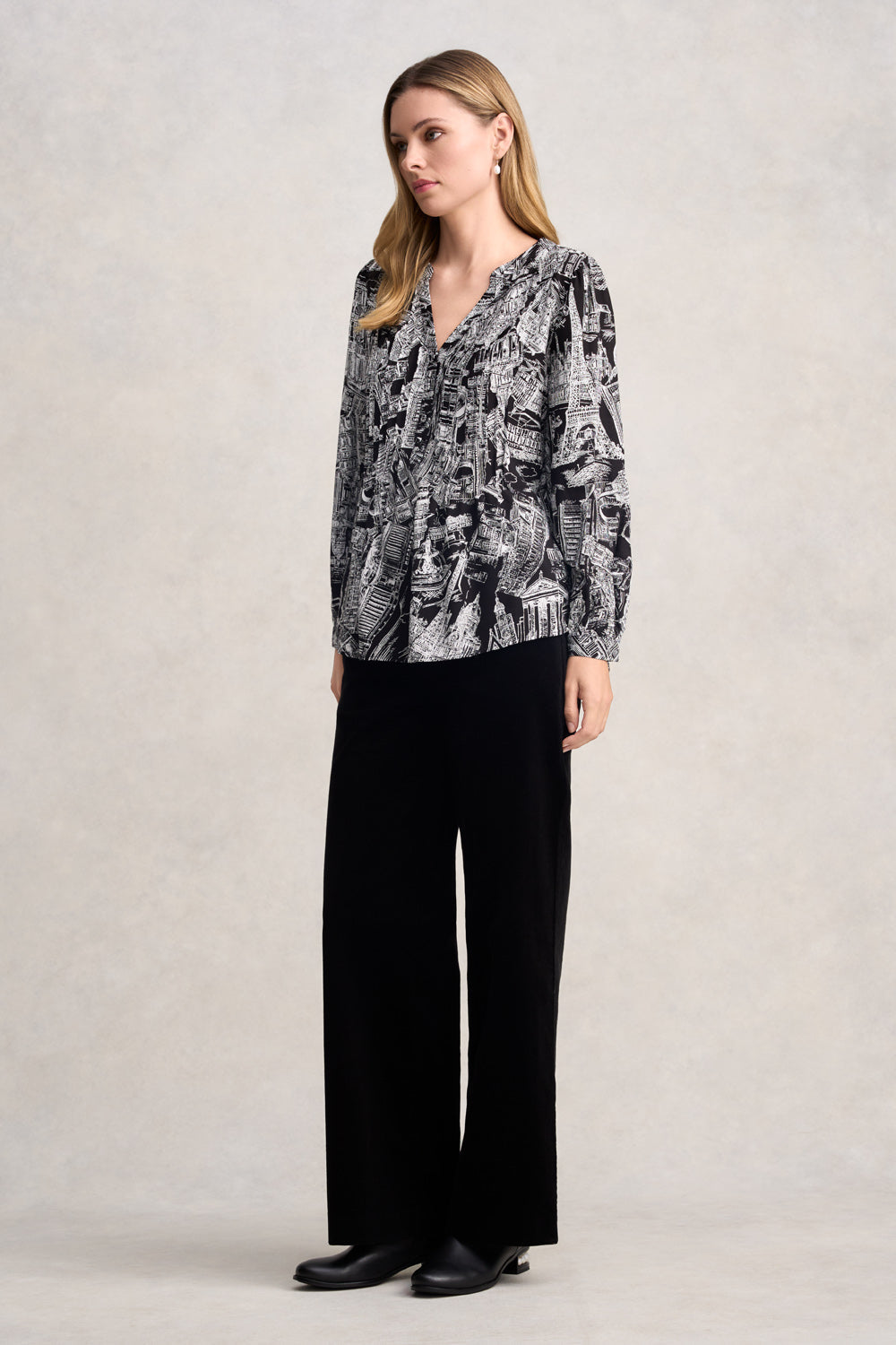 Long Sleeve Light Weight Blouse - France Capital Print