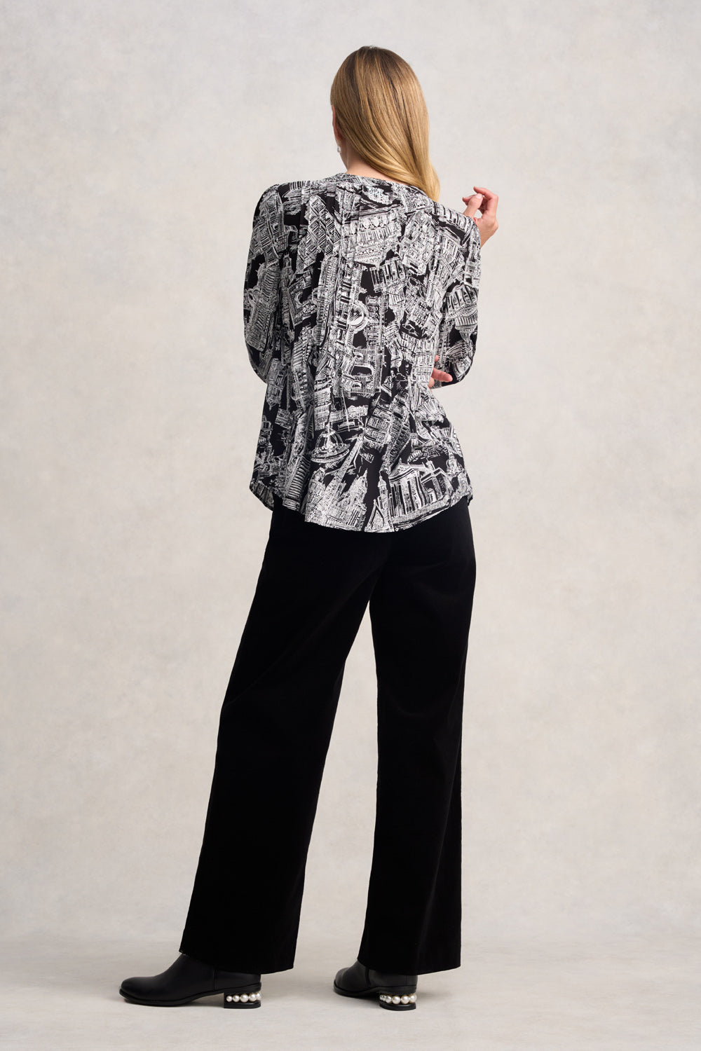 Long Sleeve Light Weight Blouse - France Capital Print