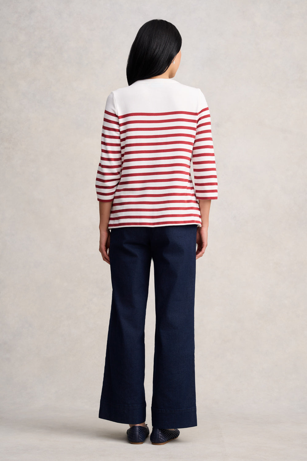 Button Detail Top - Red & Cream Stripe