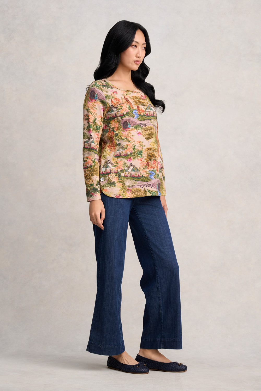 Long Sleeve Organic Cotton T-Shirt - Autumn Cottage Print