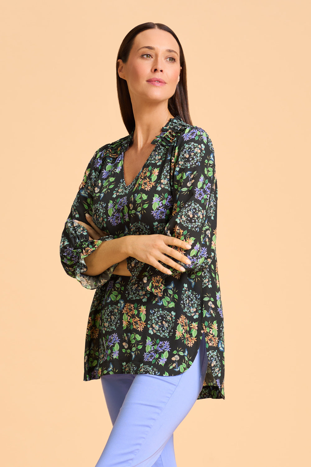 Printed Frill Detail Tunic - Butterfly Garden
