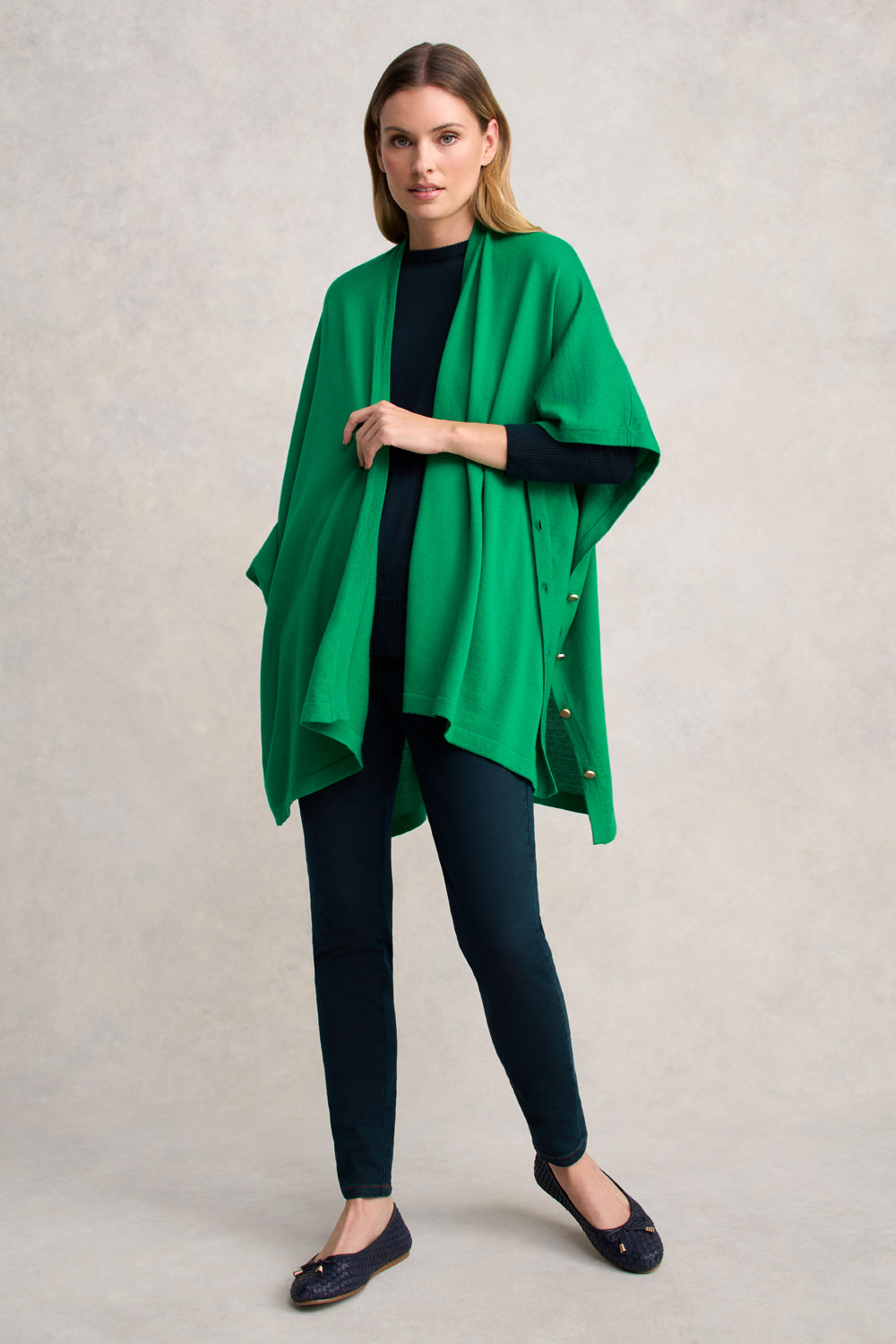 Button Merino Wrap - Emerald