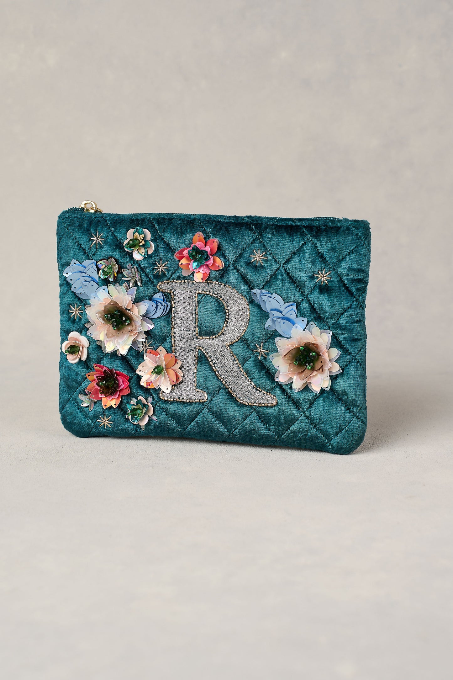 R Monogram Cosmetic Bag - Emerald