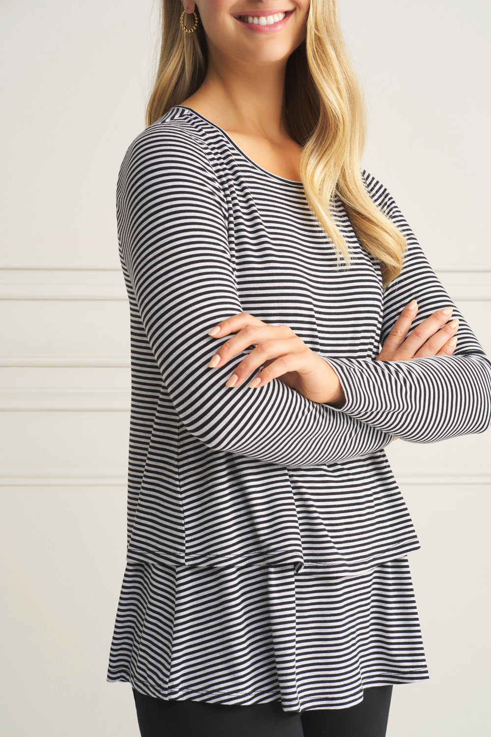 Long Sleeve Layered Tee - Black & Grey Stripe
