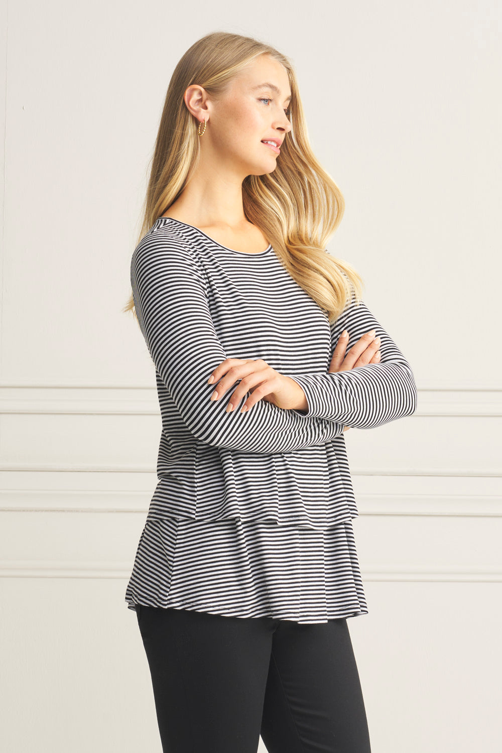 Long Sleeve Layered Tee - Black & Grey Stripe