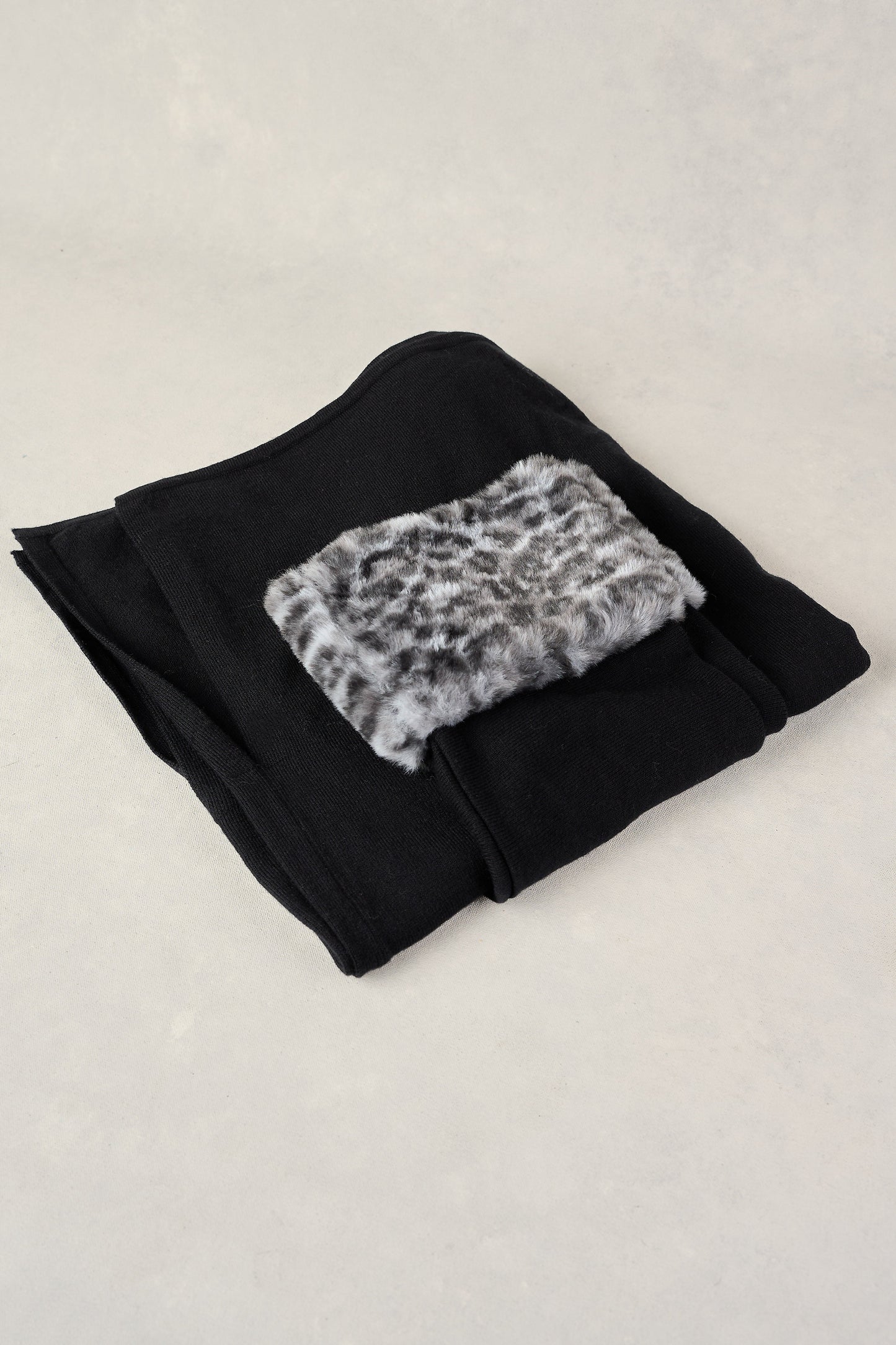 Leopard Faux Fur Trim Poncho - Black Leopard