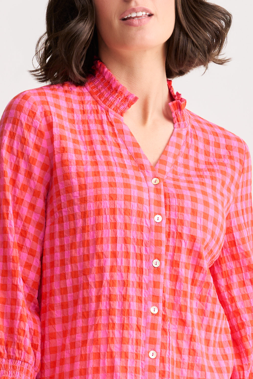 Cotton Crinkle Shirt - Pink & Orange Gingham