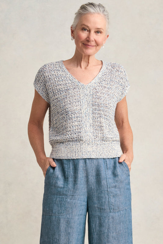 Tape Yarn Knit Top - Blue White Marle