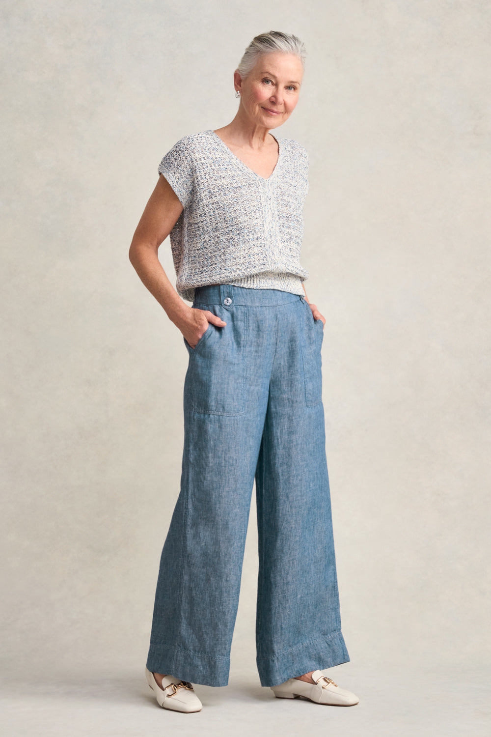 Tape Yarn Knit Top - Blue White Marle