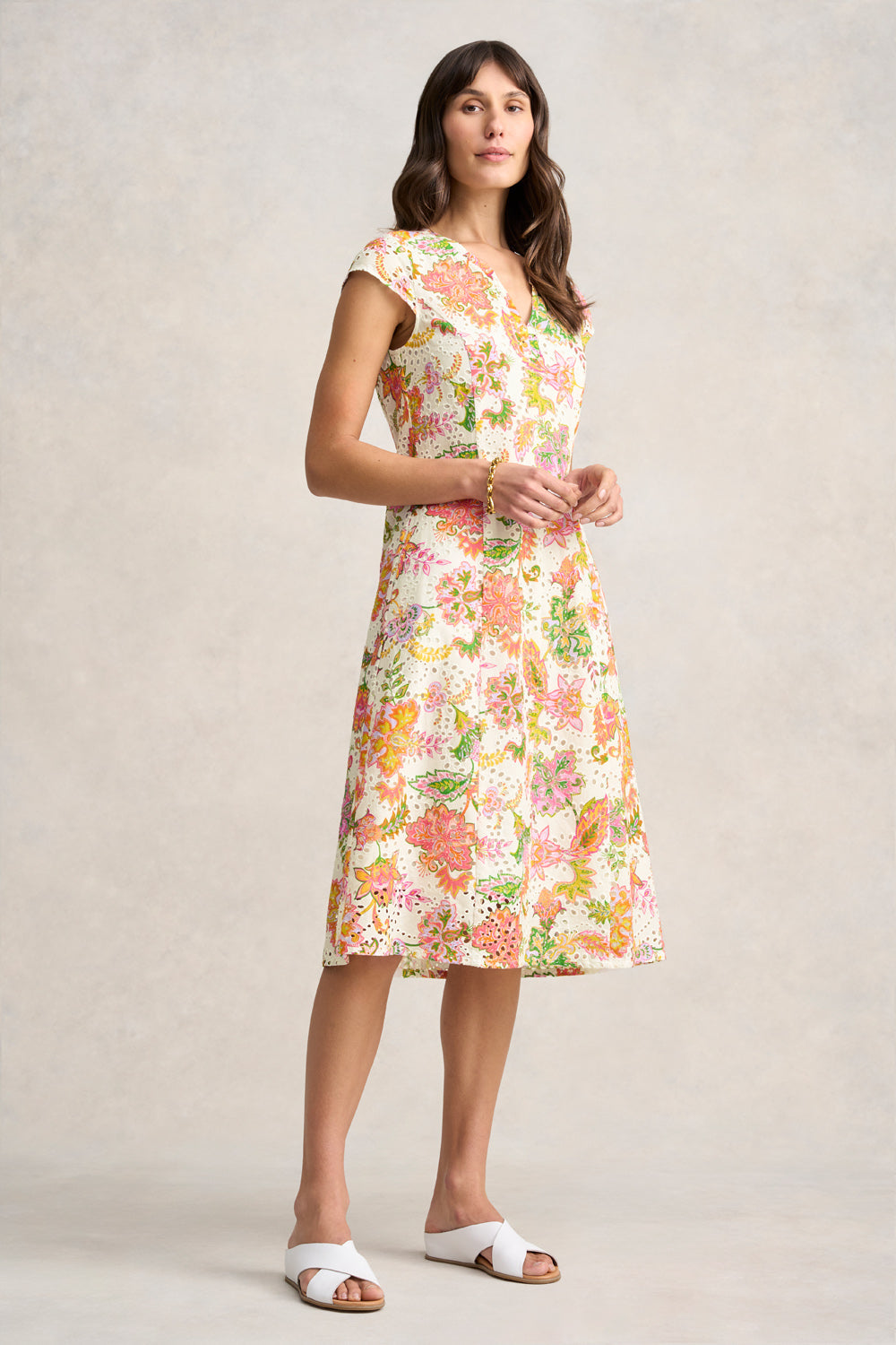 Broderie Printed Dress - Floral White Print