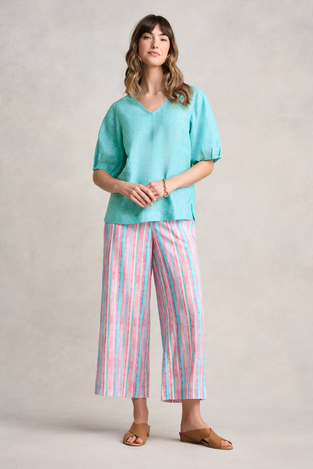 French Linen Blouse - Aqua Cross Dye