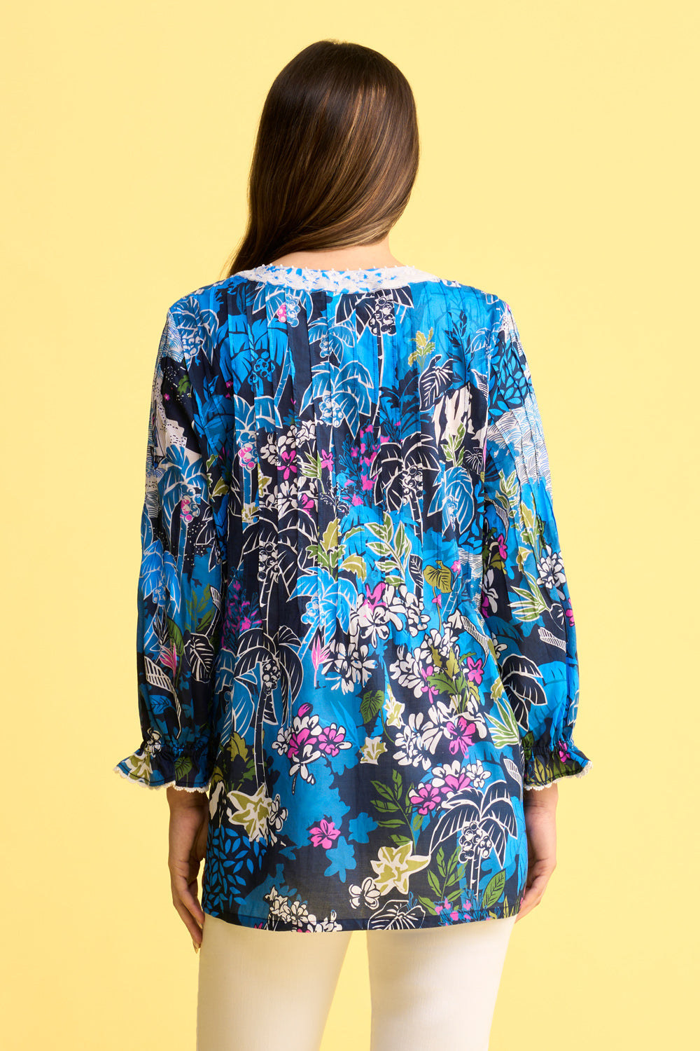 Pleated Cotton Blouse - Corsica Scenic Print