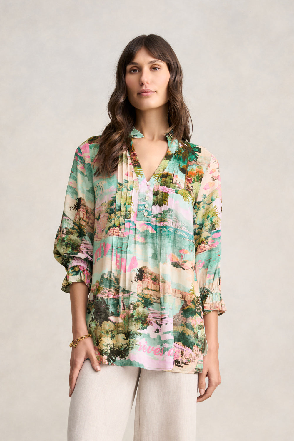Pleat Front Kaftan - Holiday Print