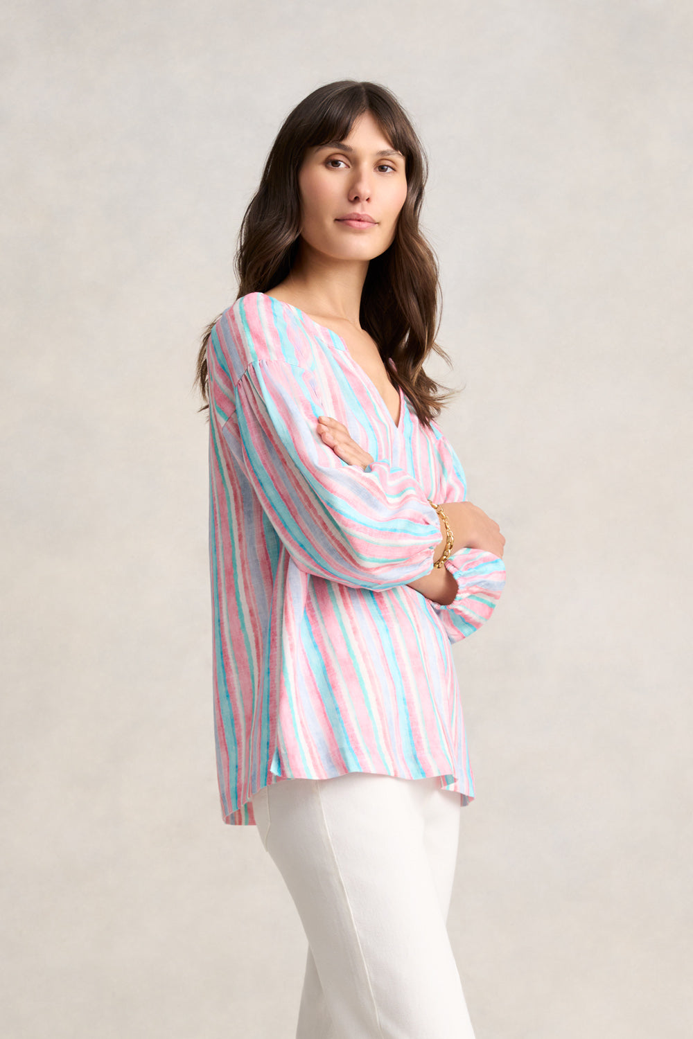 Puff Sleeve Linen Top - Summer Stripe