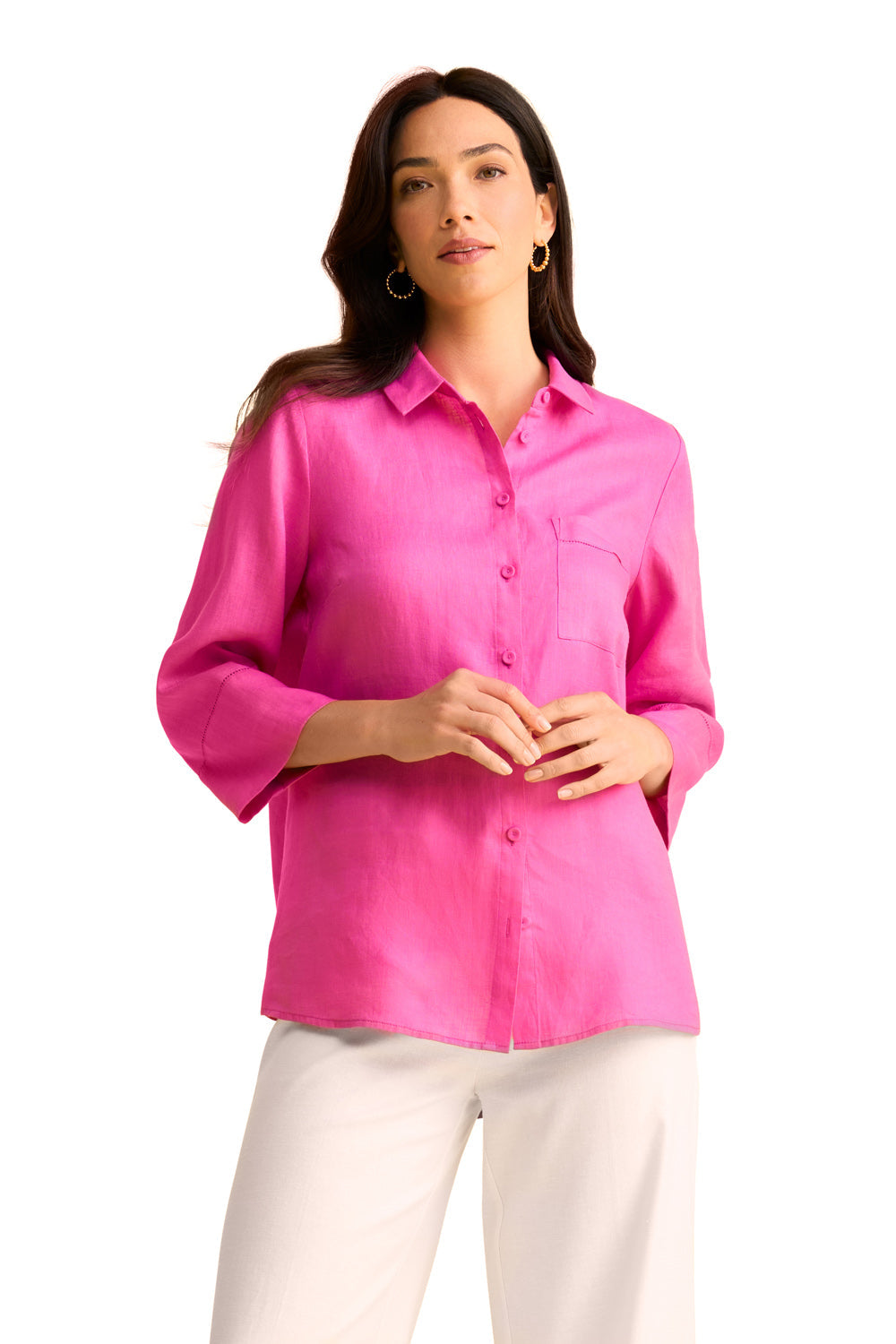 Wide Cuff Linen Shirt - Bright Rose