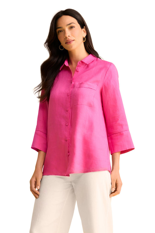 Wide Cuff Linen Shirt - Bright Rose