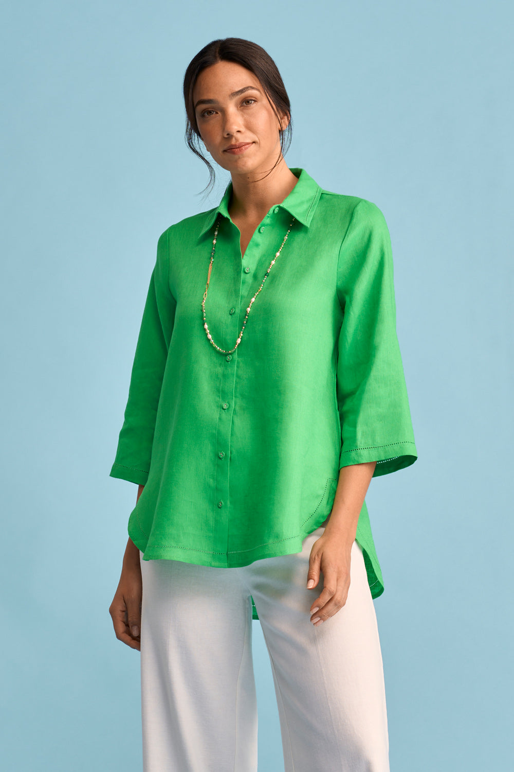 French Linen Shirt - Vibrant Green