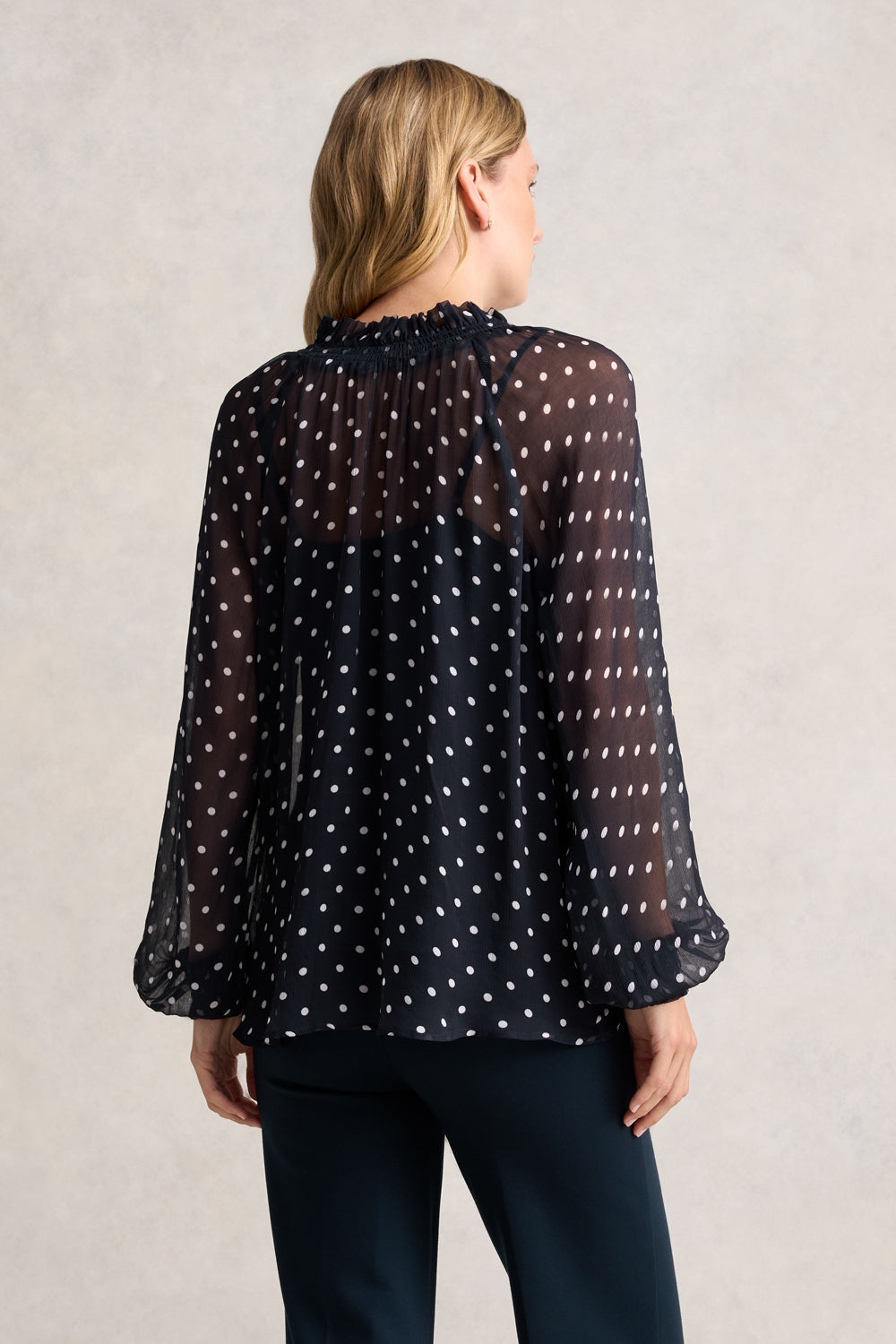 Crinkle Viscose Blouse - Deep Navy Spot