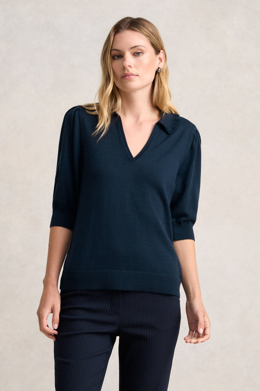 Half Sleeve Collared Wool Knit - Ink