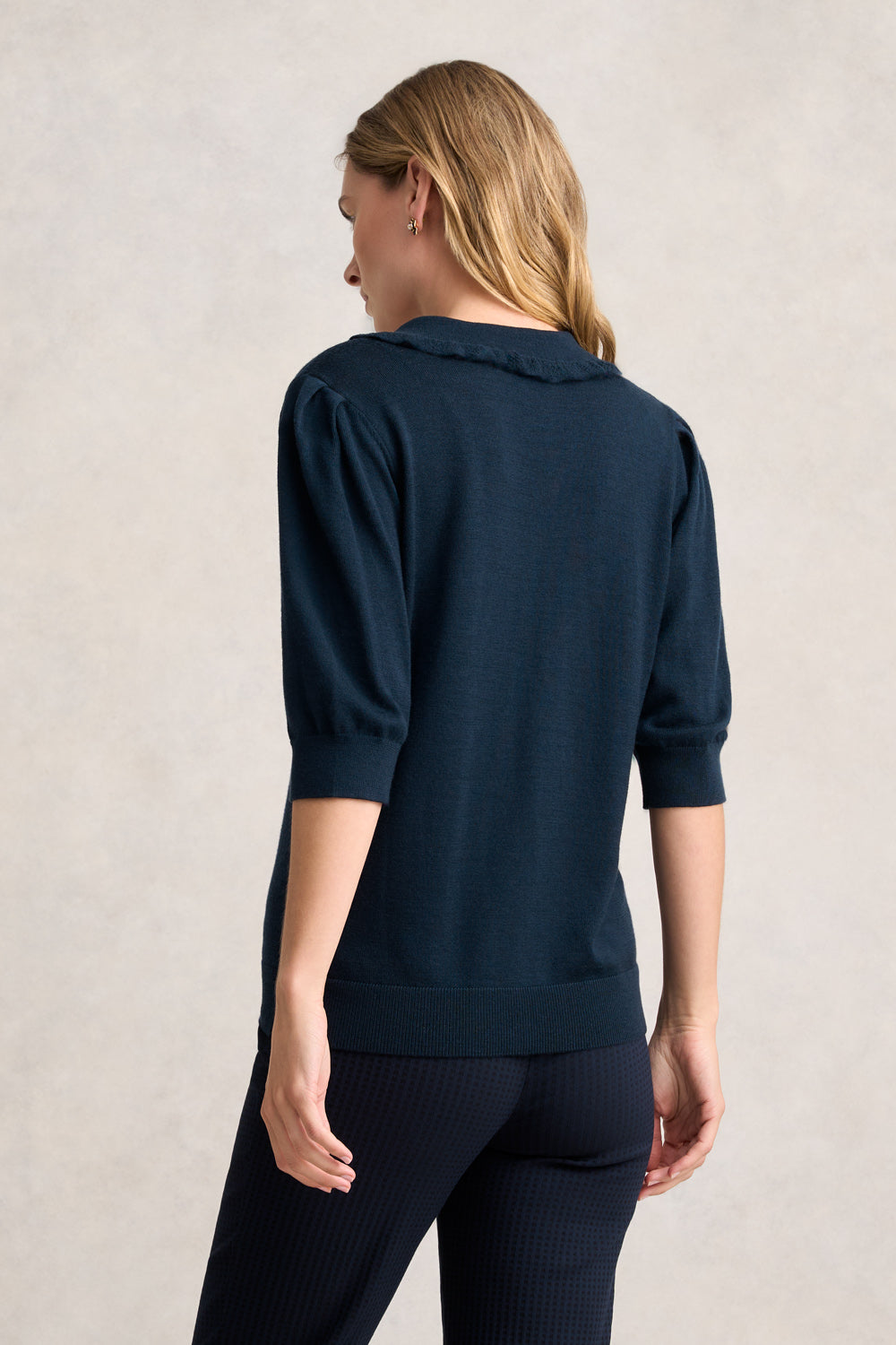 Half Sleeve Collared Wool Knit - Ink