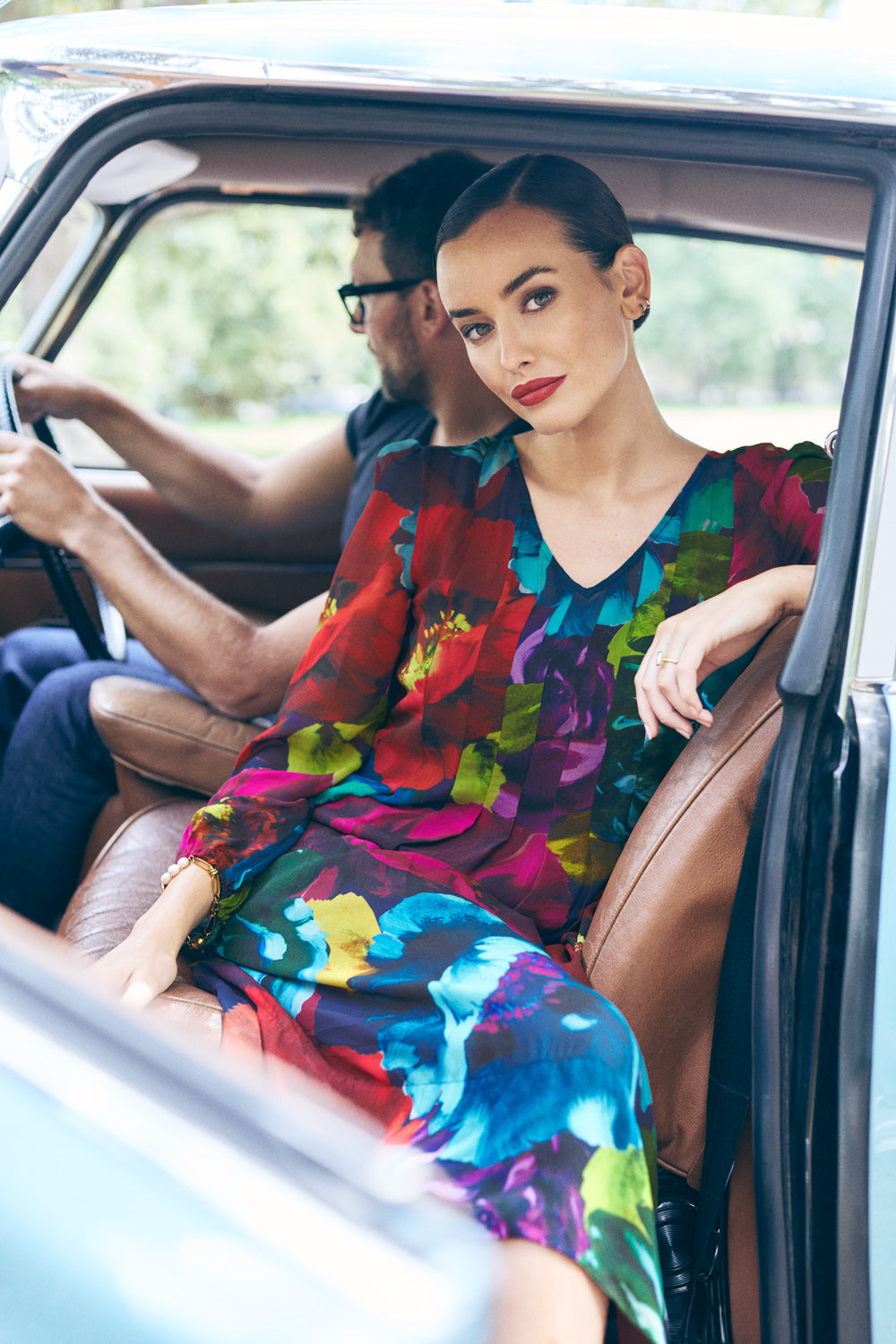 Pleated Georgette Dress - Oversized Floral