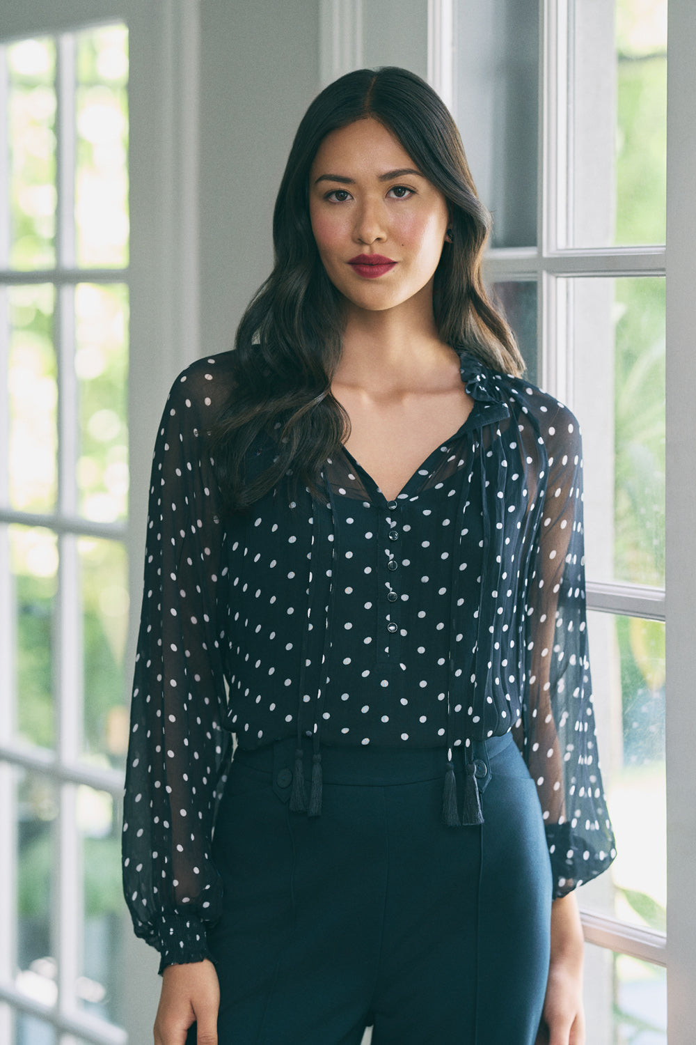 Crinkle Viscose Blouse - Deep Navy Spot