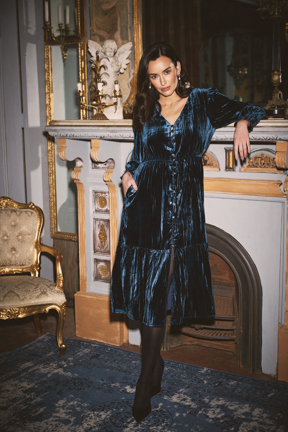 Velvet Tier Dress - Ocean