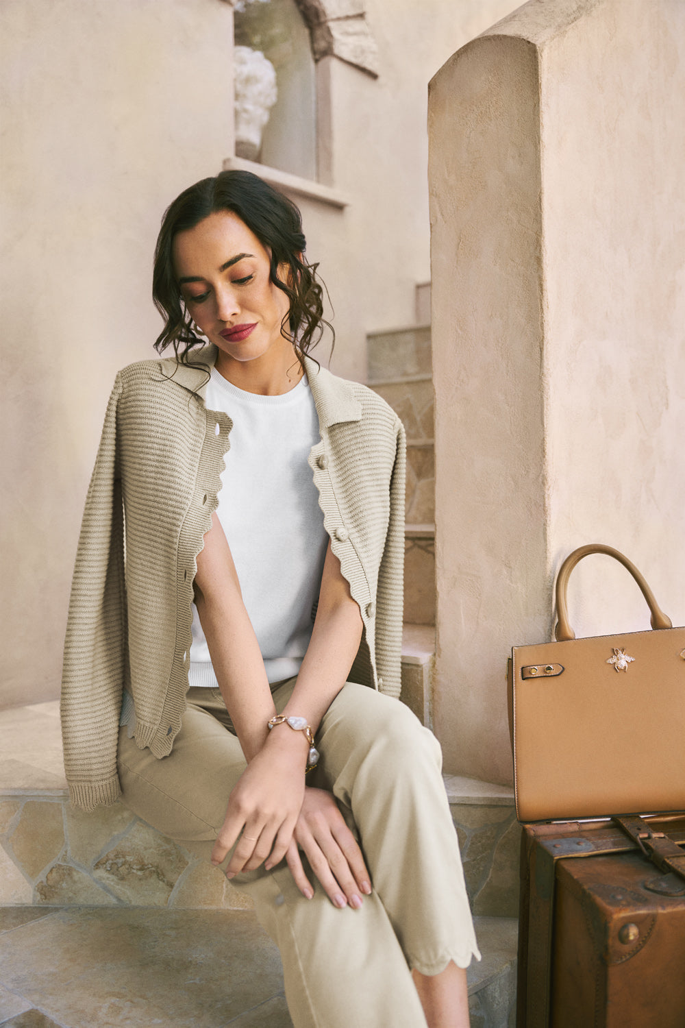 Scallop Detail Cardigan – Stone