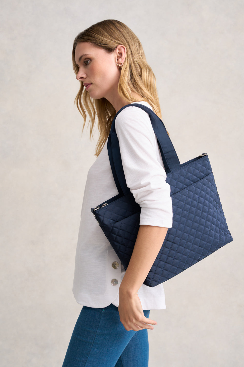 Naomi Quilted Tote - Navy