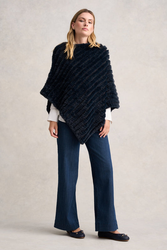 Navy Faux Fur Poncho