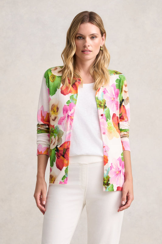 Printed Cotton Cardigan - Multi Floral