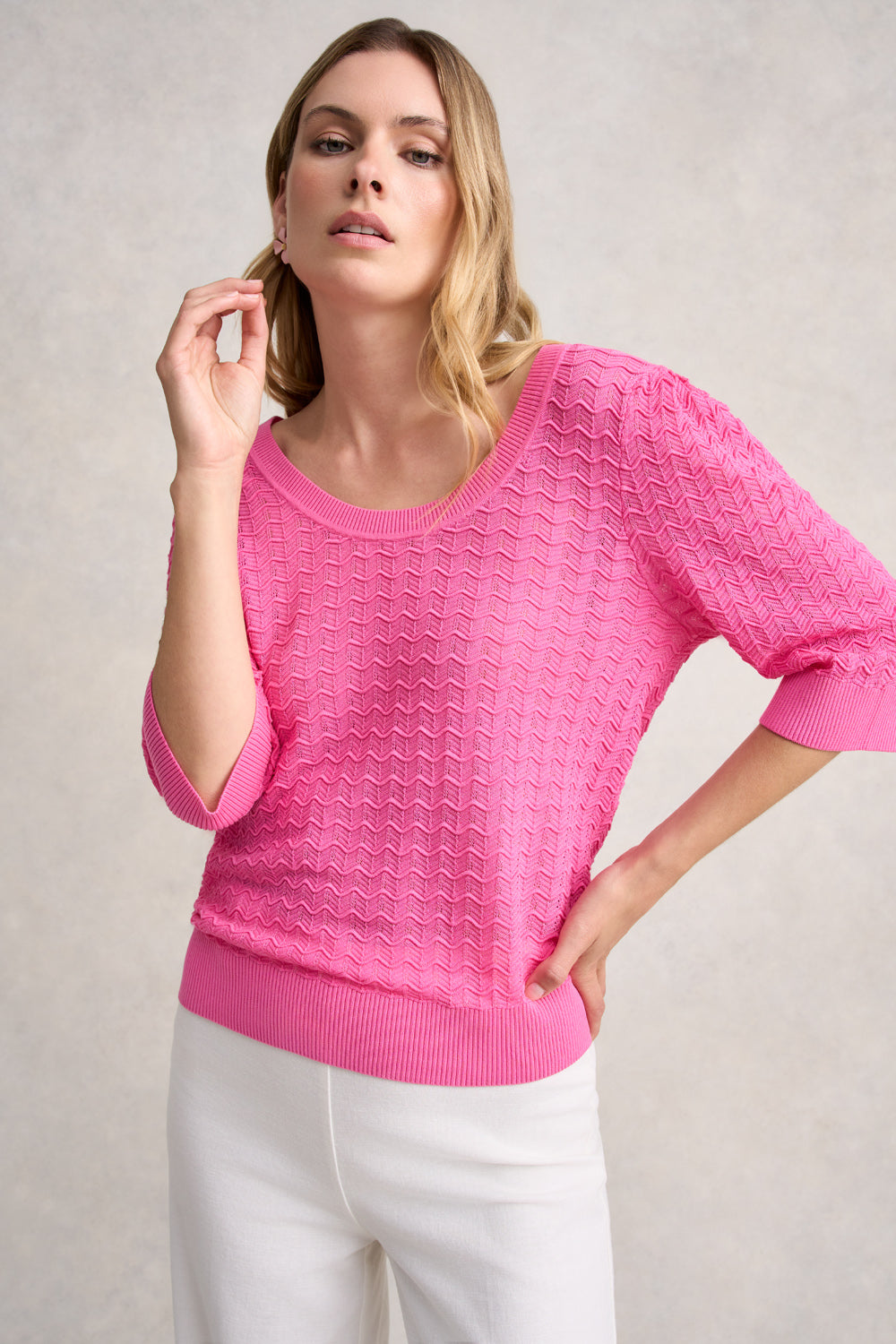Short Sleeve Textured Knit - Vivid Pink