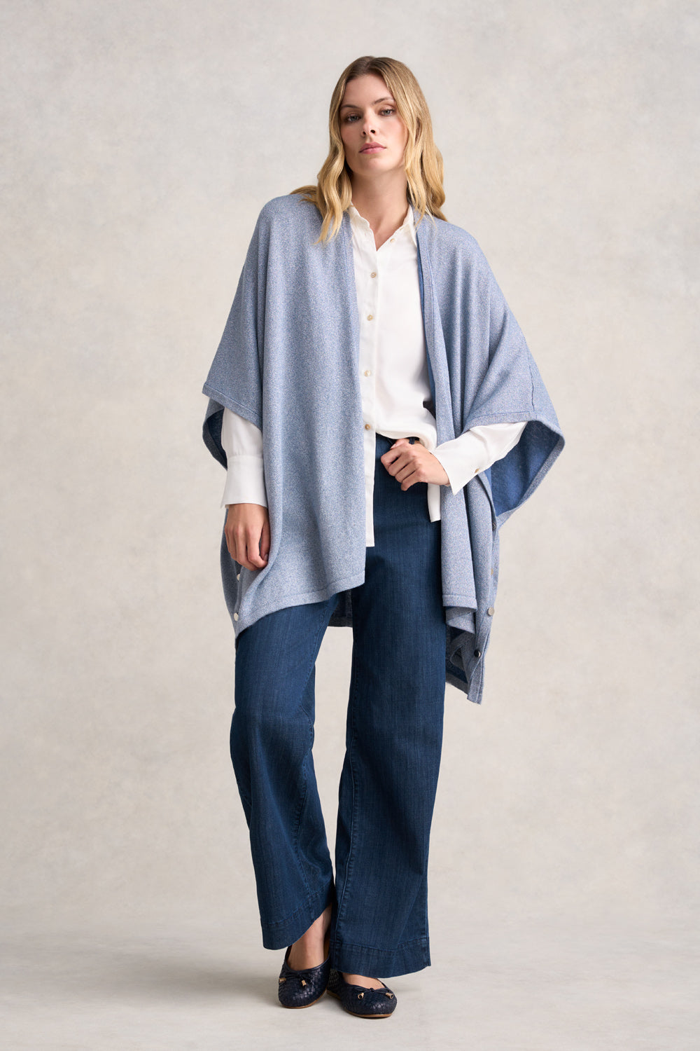 Silver Blue Merino Poncho - Blue Multi