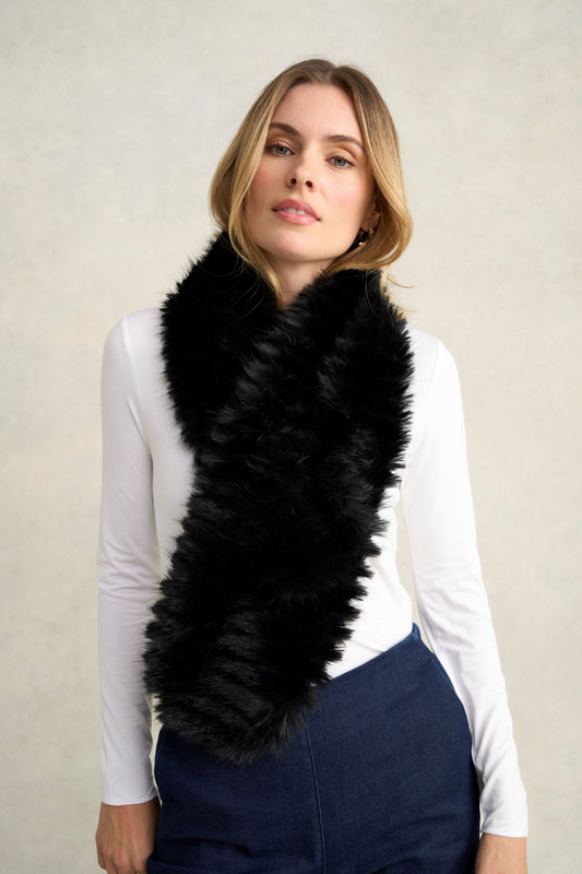 Stripe Faux Fur Collar - Black