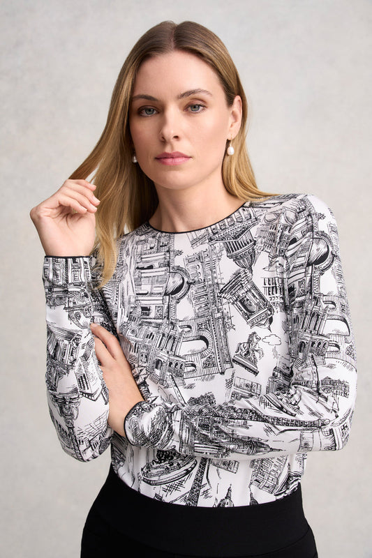 Long Sleeve Crew Neck Top - France Capital Print