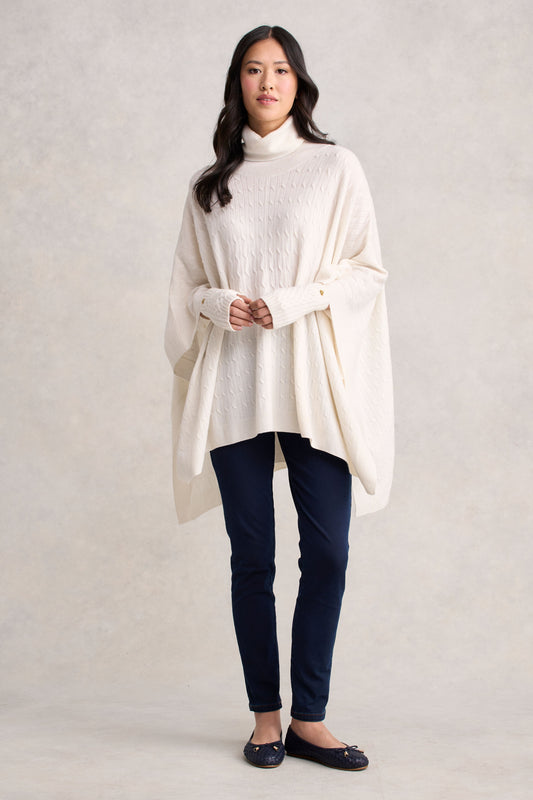 Catriona Wool Cable Poncho - Eggshell