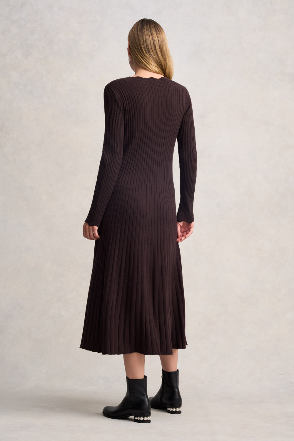 Graduated Rib Wool Dress - Chocolate