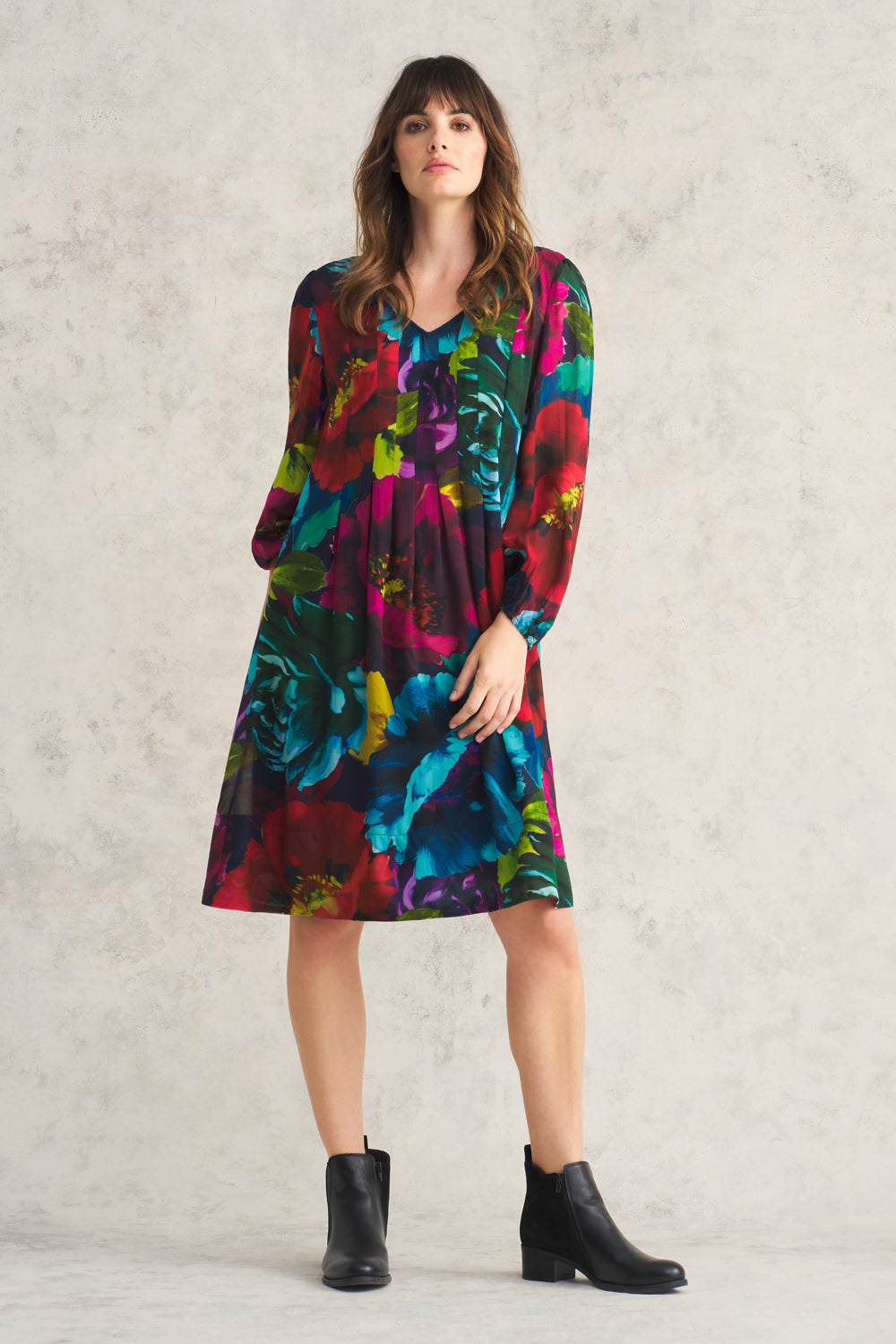 Pleated Georgette Dress - Oversized Floral
