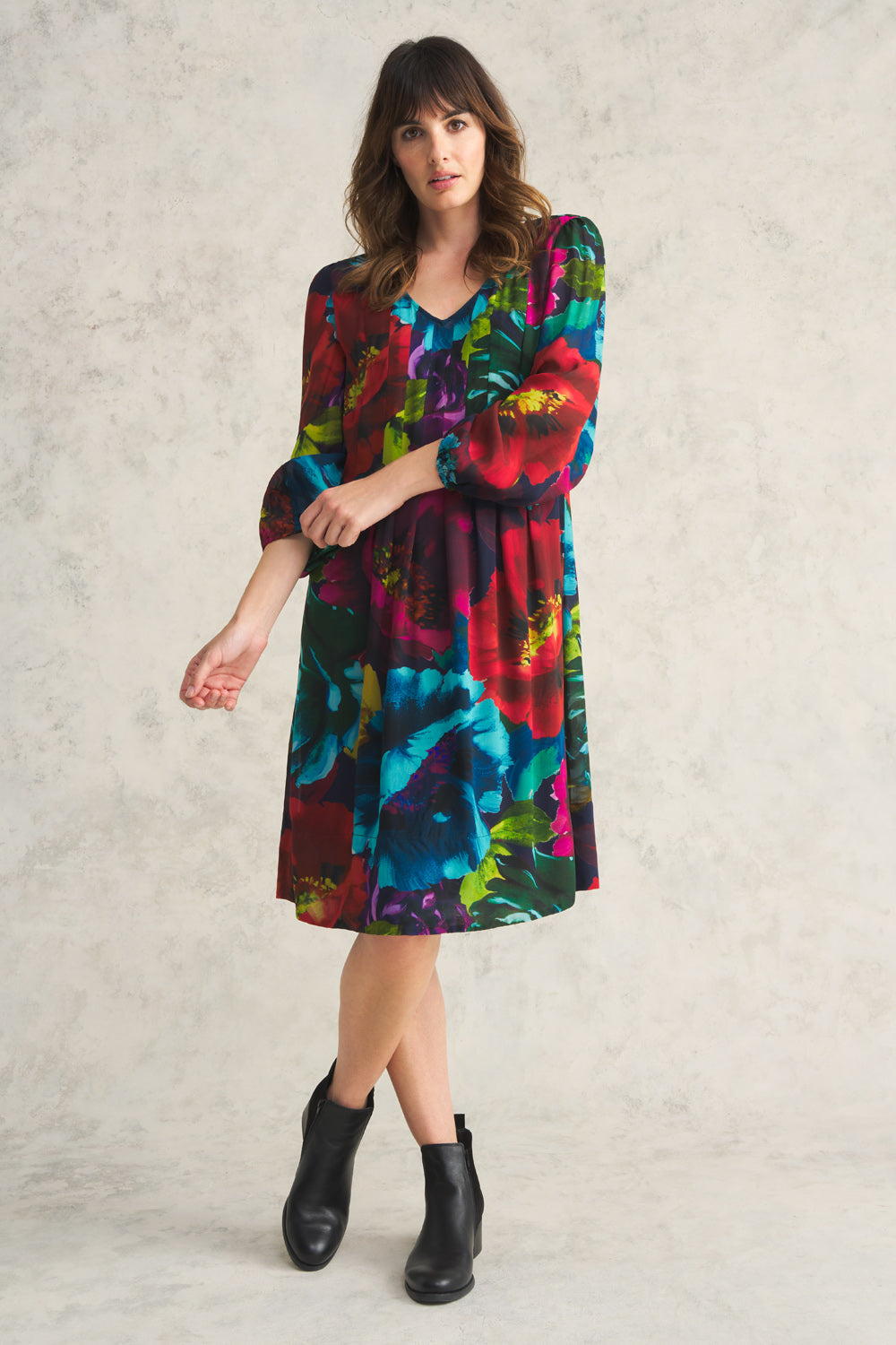 Pleated Georgette Dress - Oversized Floral