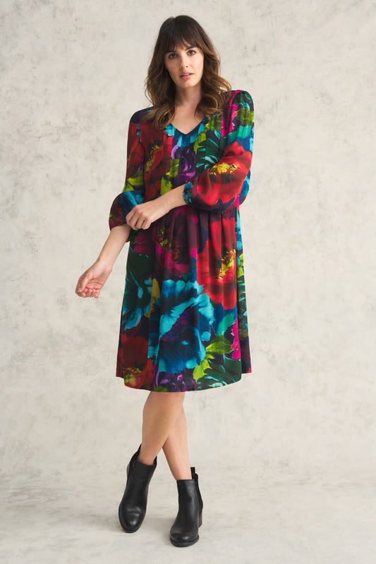 Pleated Georgette Dress - Oversized Floral