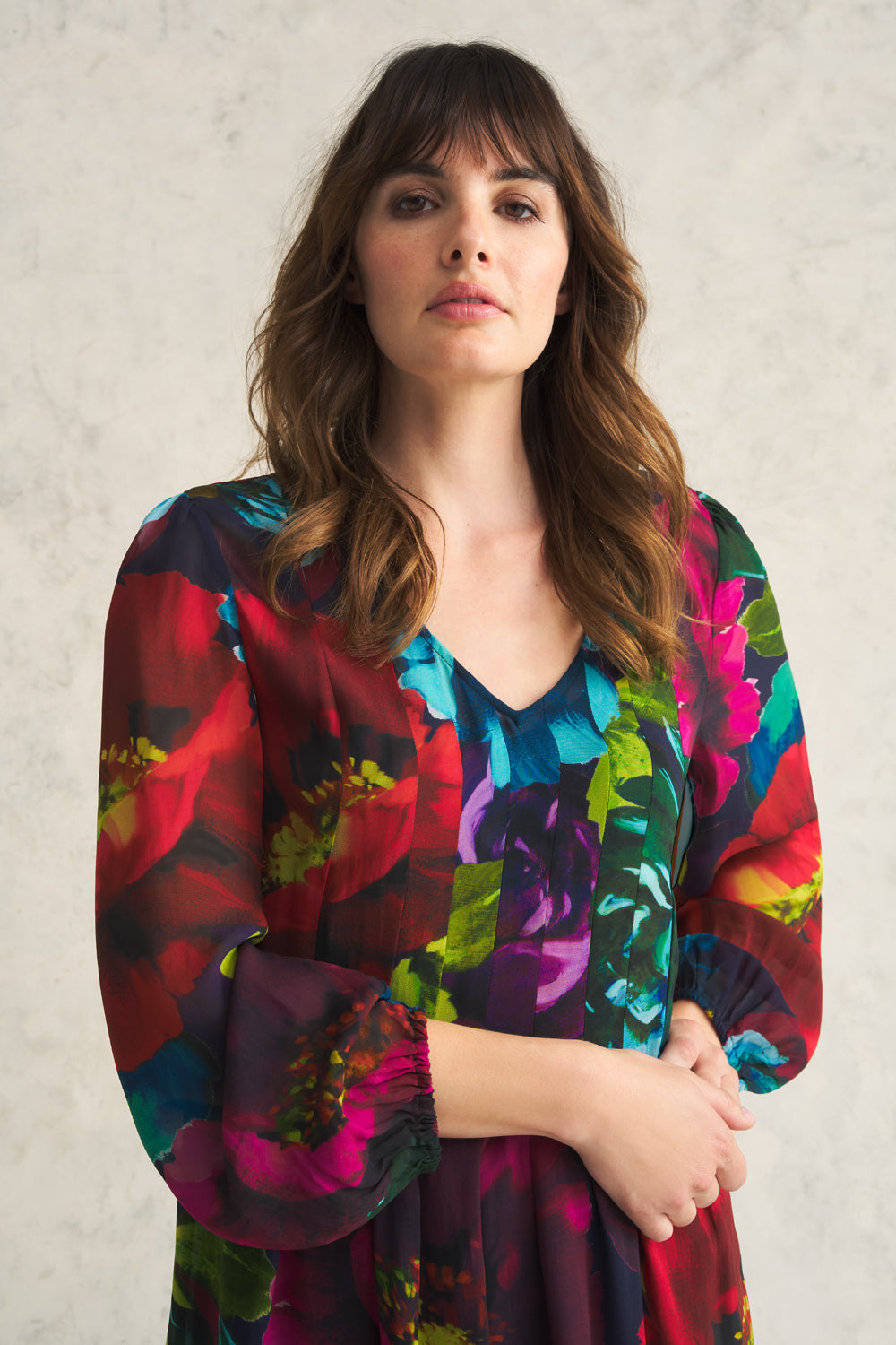 Pleated Georgette Dress - Oversized Floral